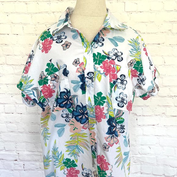 80's American Sweetheart Floral Print Short Sleeve Blouse - Crop Top - Medium - Picture 2 of 9